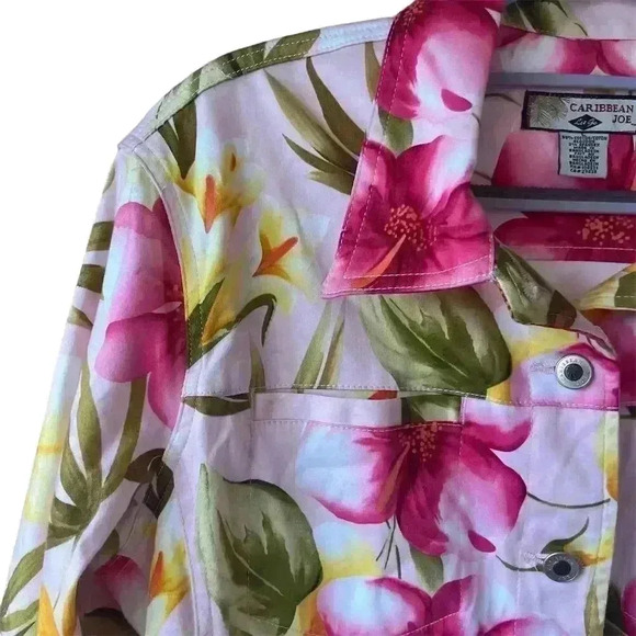Caribbean Joe Women's Pink Floral Jacket Size L Casual Long Sleeve - Picture 3 of 9